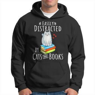 Easily Distracted By Cats And Books - Funny Cat & Book Lover Hoodie | Mazezy
