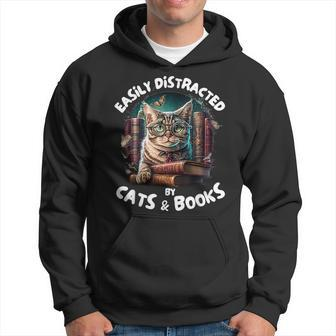 Easily Distracted By Cats And Books Librarians Bibliophiles Hoodie | Mazezy