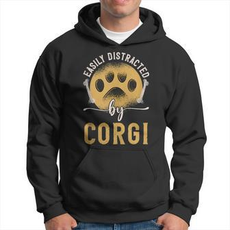 Easily Distracted By Corgi Dog Lover Novelty Puns Hoodie | Mazezy