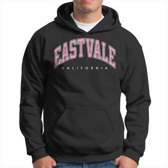 Eastvale California Ca Varsity Style Pink Text Hoodie | Mazezy
