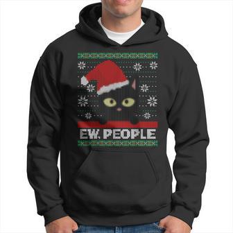 Ew People Black Cat Ugly Sweater Christmas Kitty Cat Lover Hoodie - Thegiftio UK
