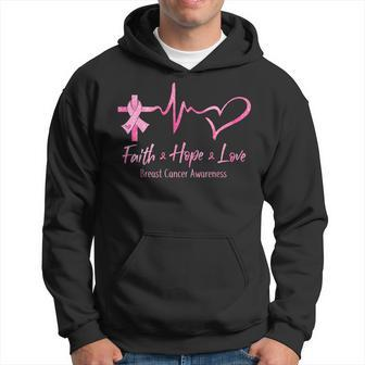 Faith Hope Love Breast Cancer Awareness Ribbon Heartbeat Hoodie | Mazezy UK