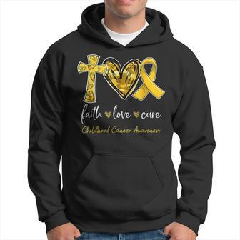 Faith Love Cure Gold Ribbon Childhood Cancer Awareness Hoodie | Mazezy