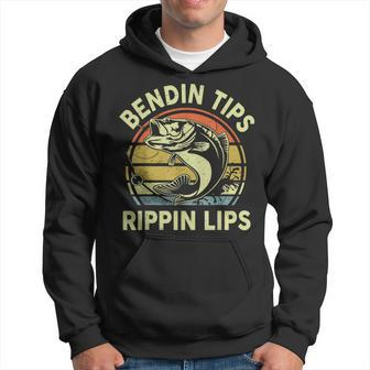 Fathers Day Dad Bendin Tips Rippin Lips Funny Papa Fishing Hoodie - Seseable