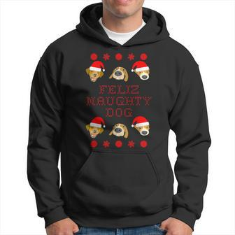 Feliz Naughty Dog Ugly Christmas Sweater-Style Hoodie | Mazezy