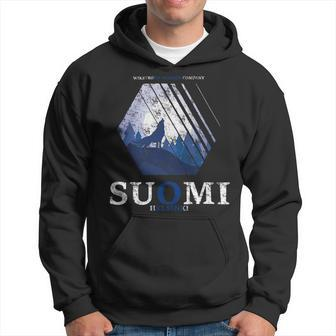 Finland Full Moon Wolf Howling Suomi Flag Used Look Hoodie - Monsterry AU