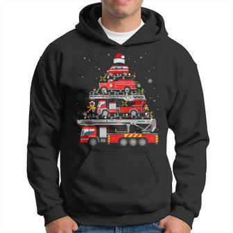 Firefighter Fire Truck Christmas Tree Lights Santa Fireman Hoodie - Seseable