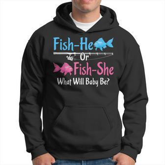 Fish-He Or Fish-She Gender Reveal Baby Shower Party Fishing Hoodie