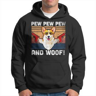 Fluffy Corgi Puppies Pew Pew Pew And Woof - Welsh Corgi Gift Hoodie | Mazezy