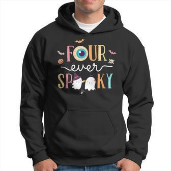 Four Ever Spooky Eye Ball Ghost Halloween 4Th Birthday Party Hoodie - Seseable