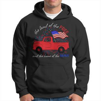 Fourth Of July Patriotic Classic Pickup Truck American Flag Hoodie | Mazezy