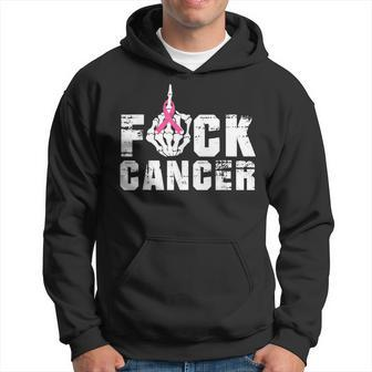 Fuck Cancer Skeleton Middle Breast Cancer Warrior Octocber Hoodie - Monsterry