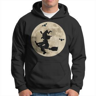 Full Moon Witch On Broomstick Bats Space Halloween Halloween Hoodie | Mazezy UK