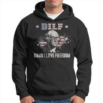 Funny 4Th Of July Dilf Damn I Love Freedom Usa Flag Men Gift For Mens Hoodie | Mazezy