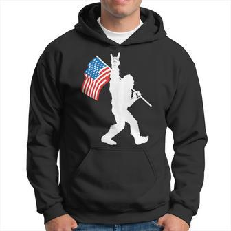 Funny Bigfoot Rock And Roll Usa Flag For Sasquatch Believers Sasquatch Funny Gifts Hoodie | Mazezy