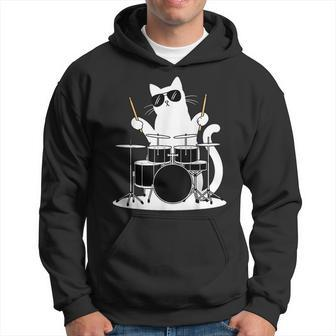 Funny Cat Cat Drummer Funny Cat Drumkit Hoodie - Seseable