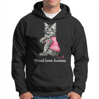 Cat Pink Ribbon In October We Wear Pink Breast Cancer Hoodie - Seseable