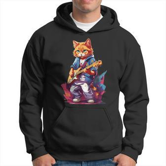 Cat Playing Guitar Cat Lover Graphic Cats Kitten Lover Hoodie - Seseable