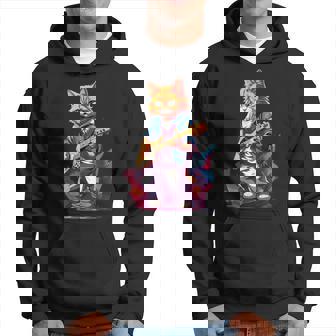 Cat Playing Guitar Cat Lover Graphic Cats Kitten Lover Hoodie - Seseable
