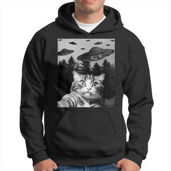 Funny Cat Selfie With Ufos Alien Ufo Funny Cat Lover Hoodie - Seseable