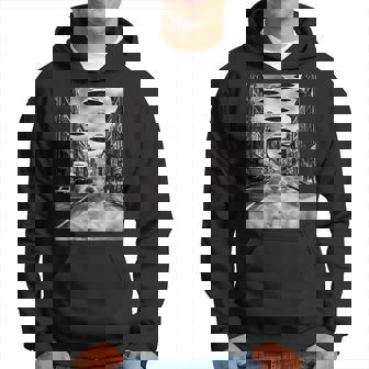 Funny Cat Selfie With Ufos Retro Cat Hoodie | Mazezy