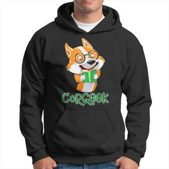 Funny Corgeek Corgi Geek Dog Pun Bookworm Bookish Humor Nerd Hoodie | Mazezy