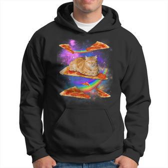 Funny Galaxy Cat In Space Cat Riding Pizza Hoodie - Thegiftio UK