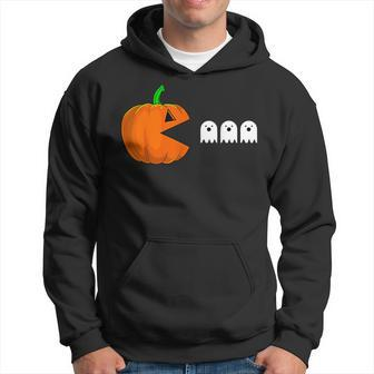 Halloween Pumpkin Eating Ghost Gamer Humor Novelty Hoodie - Monsterry