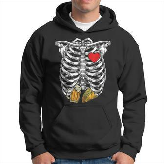 Funny Halloween Skeleton Rib Cage Beer & Taco Adults Men Hoodie | Mazezy
