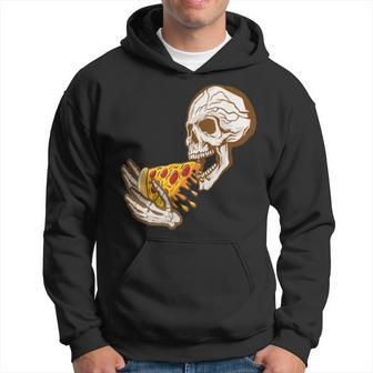 Funny Halloween Skull Eating Pizza Pizza Funny Gifts Hoodie | Mazezy