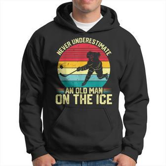Funny Ice Hockey Never Underestimate An Old Man On The Ice Gift For Mens Hoodie - Seseable