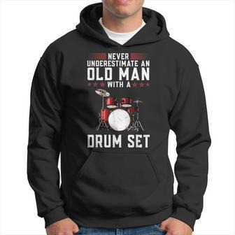 Funny Never Underestimate An Old Man With A Drum Set Drummer Old Man Funny Gifts Hoodie | Mazezy