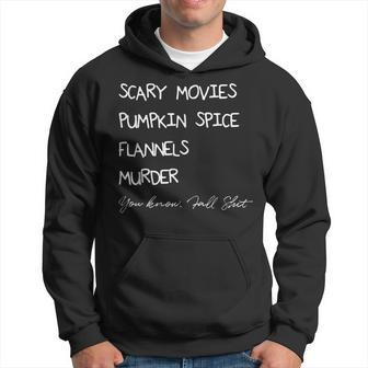 Funny Pumpkin Spice Scary Movies Flannel Murder Fall Shit Hoodie | Mazezy