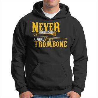 Funny Quote Play Never Underestimate A Girl With A Trombone Hoodie | Mazezy