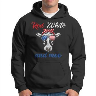 Funny Red White & Moo 4Th Of July Apparel Usa Patriotic Cow Hoodie - Monsterry DE