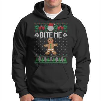 Ugly Christmas Sweater Bite Me Gingerbread Man Hoodie | Mazezy