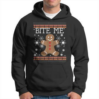 Ugly Xmas Sweater Bite Me Gingerbread Man Cookies Pj Hoodie - Seseable