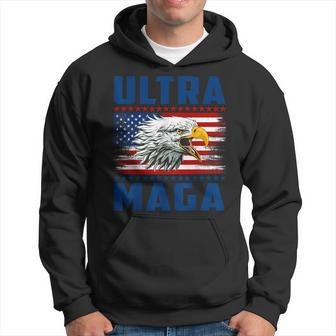 Funny Ultra Maga Cool Made In Usa Black American Flag Eagle Hoodie - Thegiftio UK