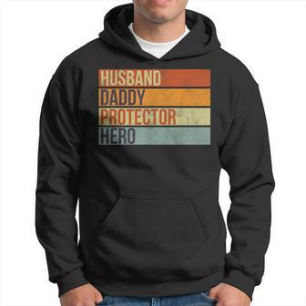 Funny Vintage Husband Daddy Protector Hero Fathers Day Dad Hoodie | Mazezy