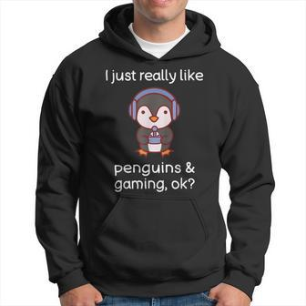 Gamer Funny Penguin Lover Video Games Penguin Gaming Gift For Women Hoodie - Thegiftio UK