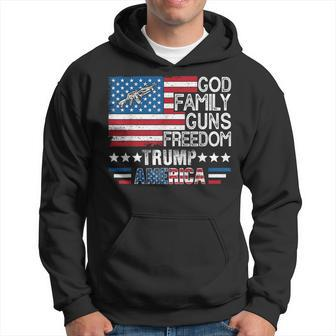 God Family Guns & Freedom Pro Trump 2024 Maga American Flag Hoodie - Seseable