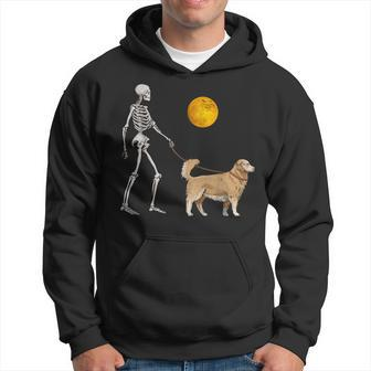 Golden Retriever Skeleton Dog Walking Halloween Costume Hoodie - Monsterry DE