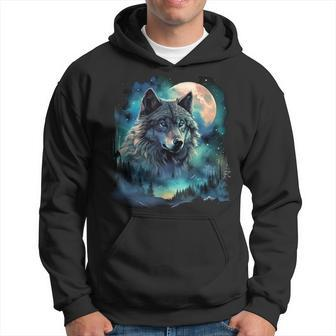 Grey Wolf Hunting Grounds Icy Moon Forest Galaxy Hoodie - Thegiftio UK