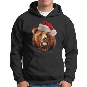 Grizzly Bear In Santa Hat Christmas Hoodie | Mazezy
