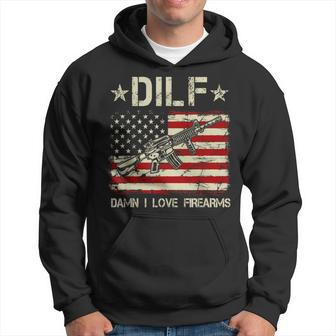 Gun American Flag Dilf Damn I Love Firearms Gift For Mens Hoodie | Mazezy