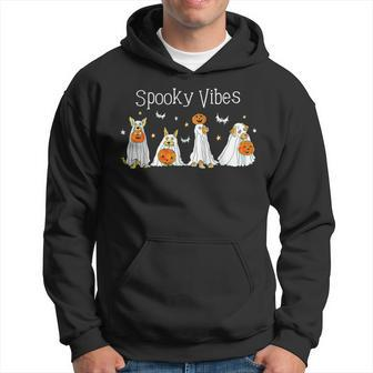 Halloween Dogs In Ghost Costume Spooky Vibes Dog Lover Hoodie - Seseable