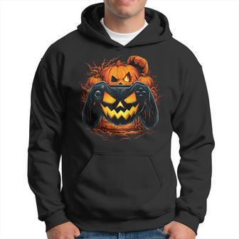 Halloween Jack O Lantern Pumpkin Face Gamer Gaming Hoodie | Mazezy