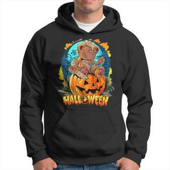 Halloween Special Scary Teddy Bear On Top Of Pumpkin Hoodie | Mazezy