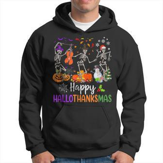 Happy Hallothanksmas Dancing Skeleton Halloween Thanksgiving Hoodie | Mazezy