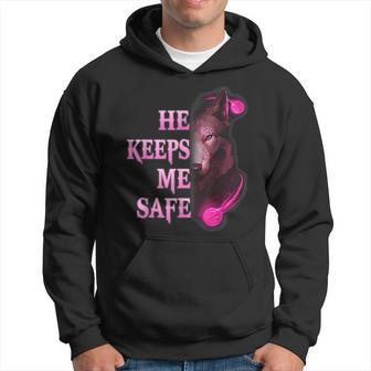 He Keeps Me Safe - She Keeps Me Wild Couple Wolves Hoodie | Mazezy
